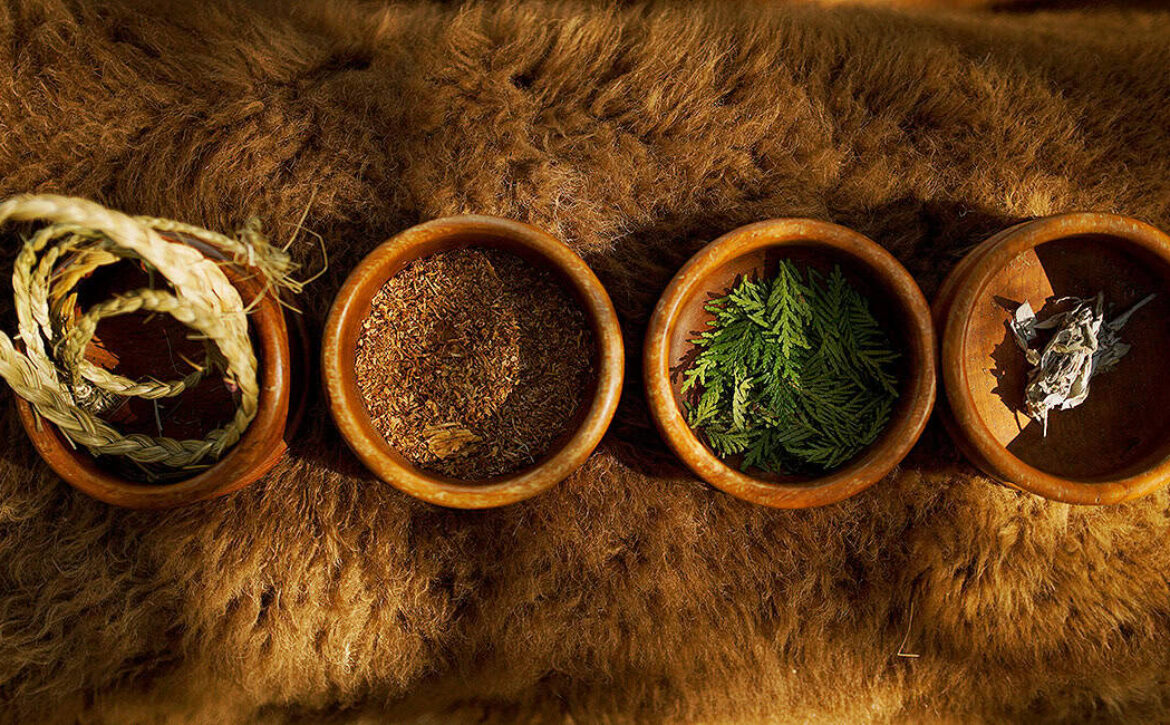 photo of four bowls of indigenous medicines
